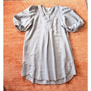 Cynthia Rowley Blue Linen Blend Puff Sleeve V-Neck Dress Size L